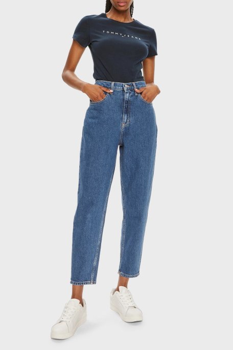 Tommy Jeans Pamuklu Slim Fit Logo Baskılı Bisiklet Yaka Kadın T Shirt DW0DW18398 0G0 LACİVERT - Tommy Jeans (1)