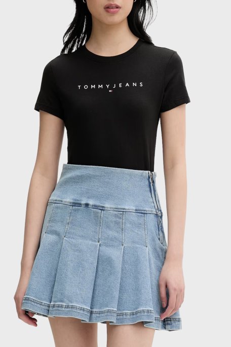 Tommy Jeans Pamuklu Slim Fit Logo Baskılı Bisiklet Yaka Kadın T Shirt DW0DW18398 0GK SİYAH - Tommy Jeans