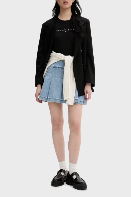 Tommy Jeans Pamuklu Slim Fit Logo Baskılı Bisiklet Yaka Kadın T Shirt DW0DW18398 0GK SİYAH - Tommy Jeans (1)