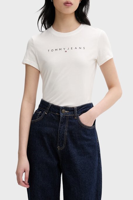 Tommy Jeans Pamuklu Slim Fit Logo Baskılı Bisiklet Yaka Kadın T Shirt DW0DW18398 YBL BEYAZ - Tommy Jeans
