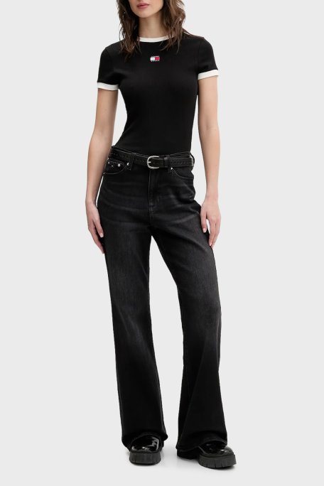 Tommy Jeans Pamuklu Slim Fit Logolu Bisiklet Yaka Kadın T Shirt DW0DW22575 BDS SİYAH - Tommy Jeans (1)