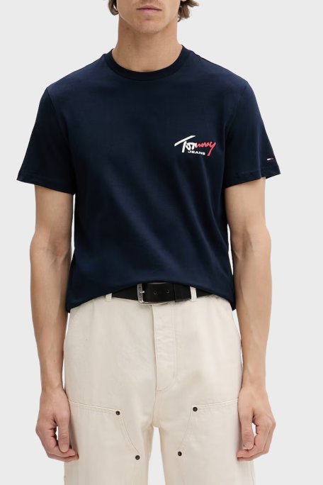 Tommy Jeans Pamuklu Slim Fit Logolu Bisiklet Yaka Erkek T Shirt DM0DM22538 C1G LACİVERT - Tommy Jeans