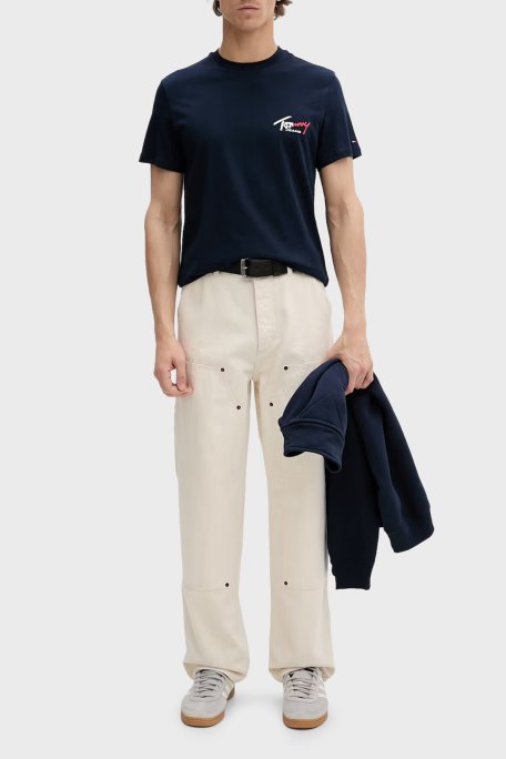 Tommy Jeans Pamuklu Slim Fit Logolu Bisiklet Yaka Erkek T Shirt DM0DM22538 C1G LACİVERT - Tommy Jeans (1)