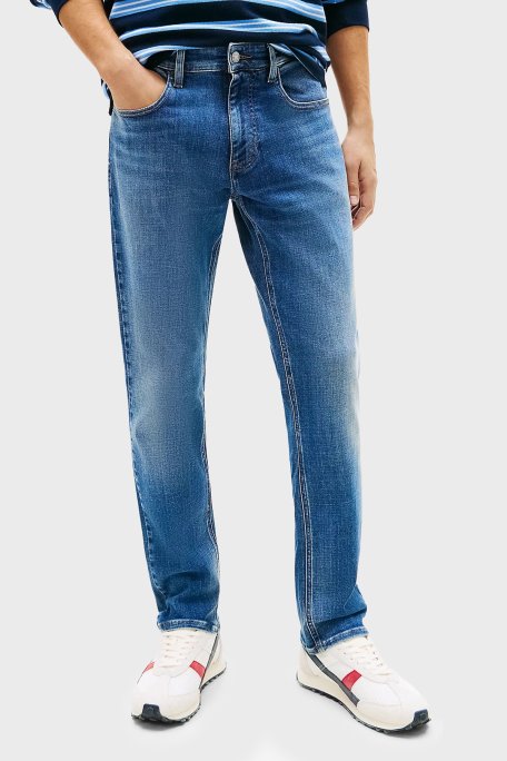 Tommy Jeans Pamuklu Slim Fit Normal Bel Dar Paça Jeans Erkek Kot Pantolon DM0DM22960 1A5 MAVİ - Tommy Jeans