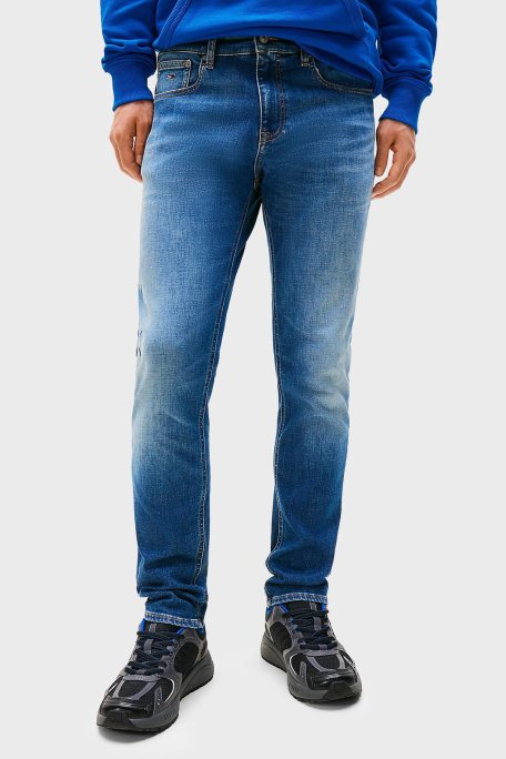 Tommy Jeans Pamuklu Slim Fit Normal Bel Düz Paça Jeans Erkek Kot Pantolon DM0DM22203 1A5 MAVİ - Tommy Jeans