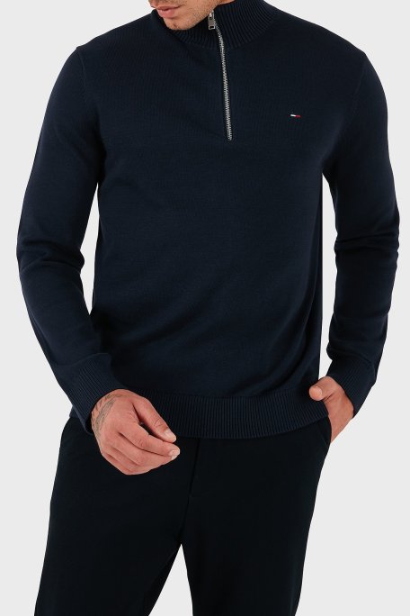 Tommy Jeans Pamuklu Slim Fit Yarım Fermuarlı Dik Yaka Erkek Kazak DM0DM21654 C1G LACİVERT - Tommy Jeans