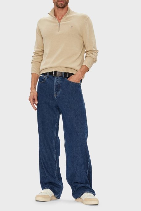 Tommy Jeans Pamuklu Slim Fit Yarım Fermuarlı Dik Yaka Erkek Kazak DM0DM21654 RBV BEJ - Tommy Jeans (1)