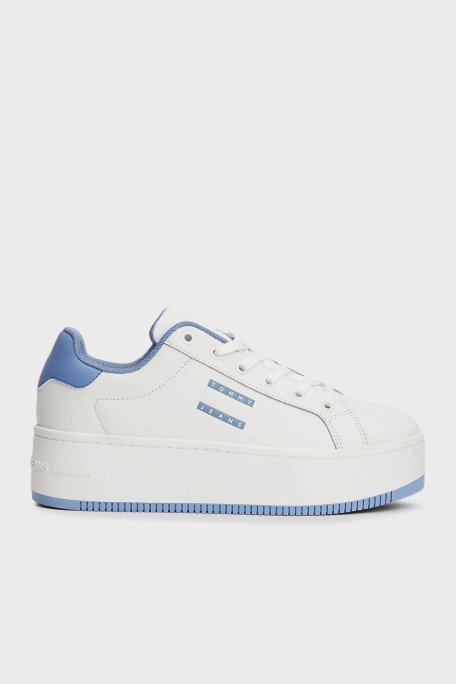 Tommy Jeans Platform Deri Sneaker Bayan Ayakkabı EN0EN02518 C33 BEYAZ-MAVİ - Tommy Hilfiger