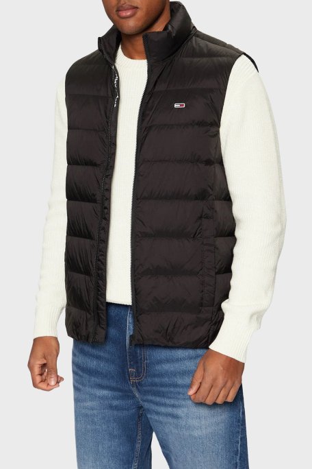 Tommy Jeans Regular Fit Dik Yaka Kapitoneli Şişme Erkek Yelek DM0DM20663 BDS SİYAH - Tommy Jeans