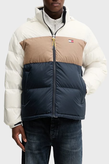 Tommy Jeans Regular Fit Logolu Dik Yaka Kapüşonlu Erkek Mont DM0DM22117 YBL BEYAZ - Tommy Jeans