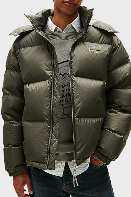 Tommy Jeans Relaxed Fit Çıkarılabilir Kapüşonlu Su İtici Şişme Erkek Mont DM0DM22036 MRH KOYU YEŞİL - Tommy Jeans