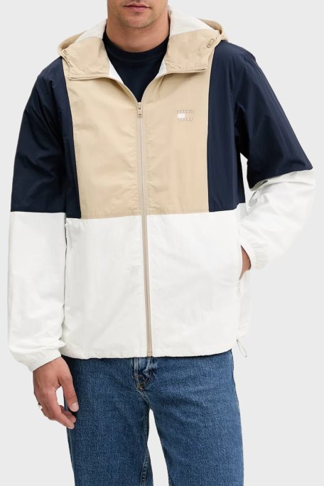 Tommy Jeans Relaxed Fit Kapüşonlu Su İtici Logolu Erkek Mont DM0DM21393 0K4 BEYAZ - Tommy Jeans