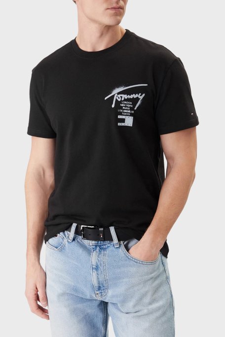 Tommy Jeans Sırt Baskılı Pamuklu Regular Fit Bisiklet Yaka Erkek T Shirt DM0DM22553 BDS SİYAH - Tommy Jeans