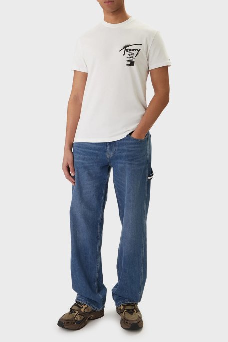 Tommy Jeans Sırt Baskılı Pamuklu Regular Fit Bisiklet Yaka Erkek T Shirt DM0DM22553 YBL BEYAZ - Tommy Jeans (1)