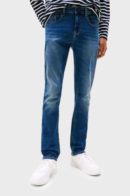 Tommy Jeans Streç Pamuklu Slim Fit Normal Bel Dar Paça Jeans Erkek Kot Pantolon DM0DM21238 1BK MAVİ - Tommy Jeans