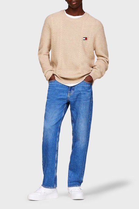 Tommy Jeans Streç Slim Fit Bisiklet Yaka Örme Erkek Kazak DM0DM19440 AB9 BEJ - Tommy Jeans (1)