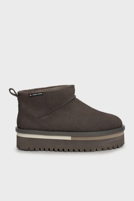 Tommy Jeans Süet Tırtıklı Platform Taban Kısa Bayan Bot EN0EN02599 PL0 KOYU GRİ - Tommy Jeans