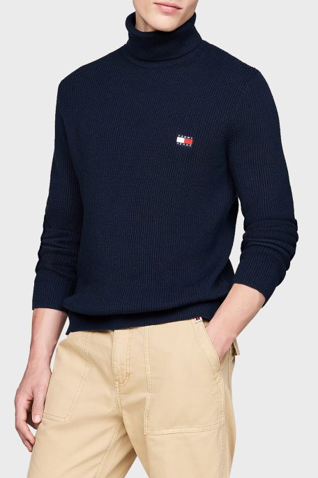 Tommy Jeans Yünlü Slim Fit Balıkçı Yaka Erkek Kazak DM0DM19434 C1G LACİVERT - Tommy Jeans