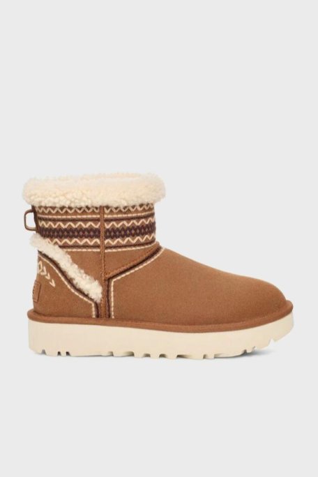 Ugg Klasik Mini Atherson İşlemeli Gerçek Yumuşak Tüylü Süet Kadın Bot 1158281 TABA - Ugg