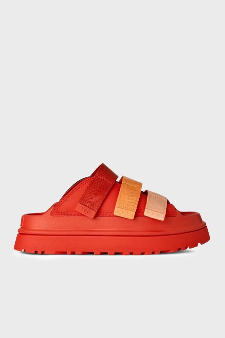 Ugg Logolu 3 Bantlı Cırtlı Kalın Taban Bayan Terlik 1167430 KIRMIZI - Ugg