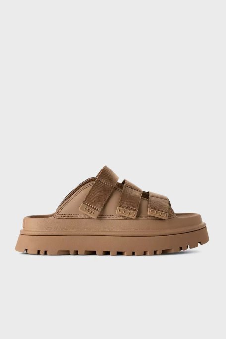 Ugg Logolu 3 Bantlı Cırtlı Kalın Taban Kadın Terlik 1167430 Koyu Kum - Ugg