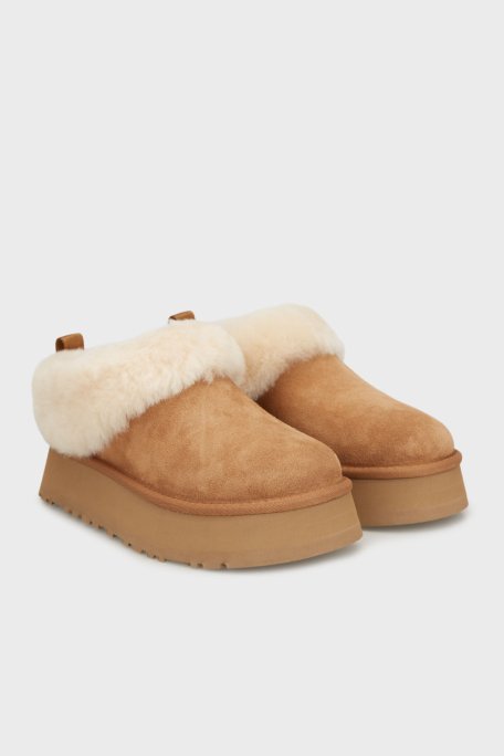 Ugg Logolu Hakiki Deri Ve Yün Karışımlı Kürk Detaylı Süet Kadın Terlik 1171393 TABA - Ugg (1)