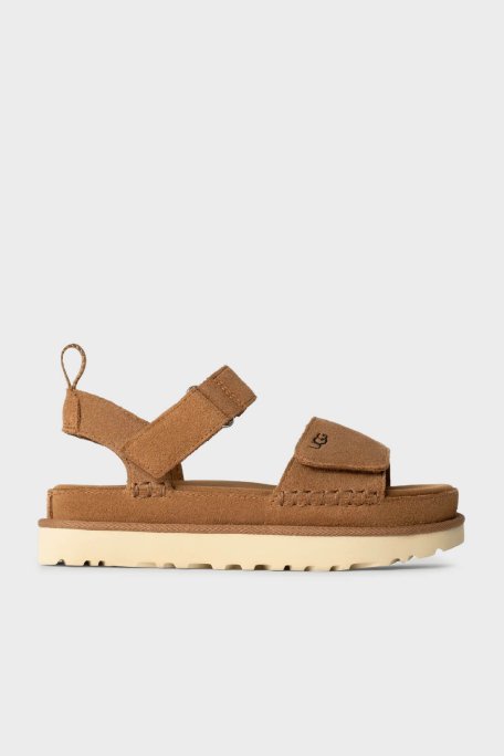 Ugg Logolu Süet Kalın Taban Cırtlı Kadın Sandalet 1136783 TABA - Ugg