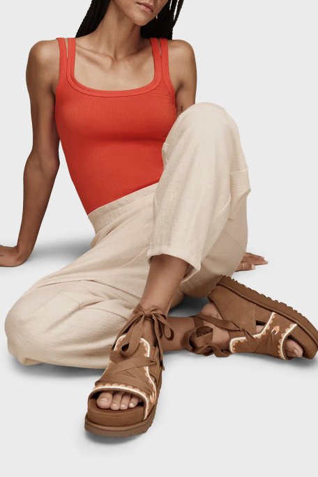 Ugg Süet Nakış Detaylı Bağlamalı Kadın Sandalet 1175133 TABA - Ugg (1)