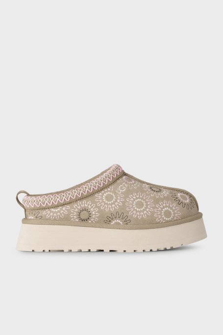 Ugg Süet Nakış Detaylı Kalın Taban Bayan Terlik 1178193 HARDAL - Ugg