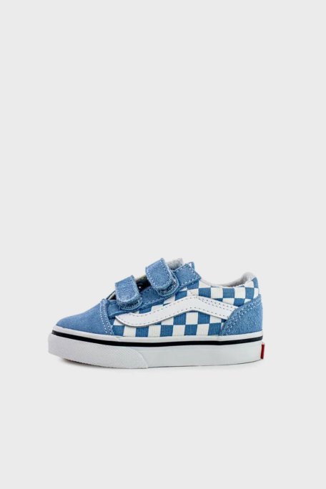 Vans Old Skool V Kareli Cırt Cırtlı Kanvas Sneaker Unisex Çocuk Ayakkabı VN0009RCE2W1 MAVİ-BEYAZ - Vans