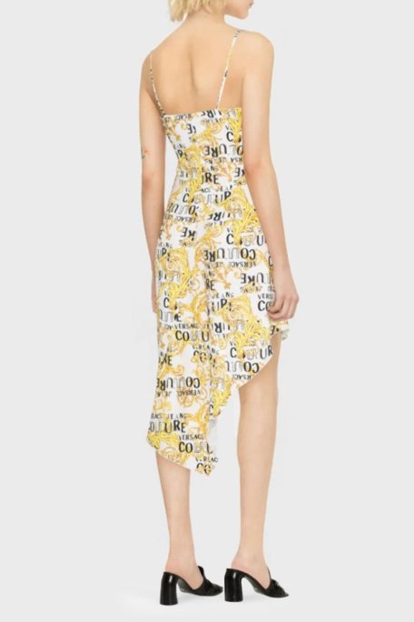 Versace Jeans Couture Barok Desenli V Yaka Asimetrik Bayan Elbise 74HAO912 NS228 G03 BEYAZ - Versace Jeans Couture (1)