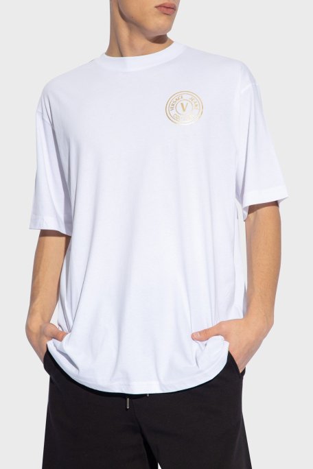 Versace Jeans Couture Bisiklet Yaka Pamuklu Relaxed Fit Erkek T Shirt 76GAHT03 CJ00T G03 BEYAZ - Versace Jeans Couture