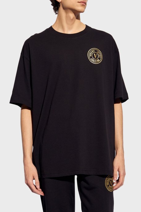 Versace Jeans Couture Bisiklet Yaka Pamuklu Relaxed Fit Erkek T Shirt 76GAHT03 CJ00T G89 SİYAH - Versace Jeans Couture