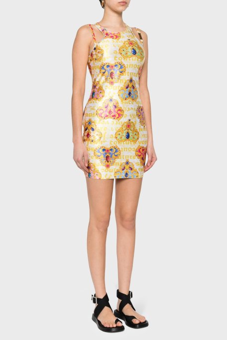 Versace Jeans Couture Desenli Bodycon Mini Kadın Elbise 76HAO944 JS348 G03 BEYAZ-GOLD - Versace Jeans Couture (1)