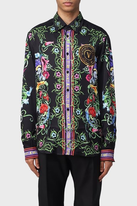 Versace Jeans Couture Desenli Loose Fit Erkek Gömlek 74GAL2RG NS213 G89 SİYAH - Versace Jeans Couture