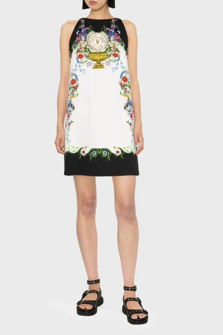 Versace Jeans Couture Desenli Pamuklu A-Line Mini Kadın Elbise 74HAO95P ES058L54 G03 BEYAZ - Versace Jeans Couture