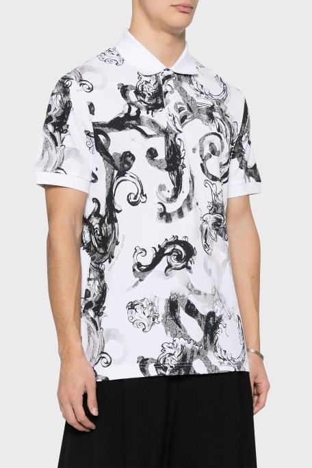 Versace Jeans Couture Desenli Pamuklu Slim Fit Erkek Polo Yaka T Shirt 76GAG6S0 JS286 003 BEYAZ - Versace Jeans Couture