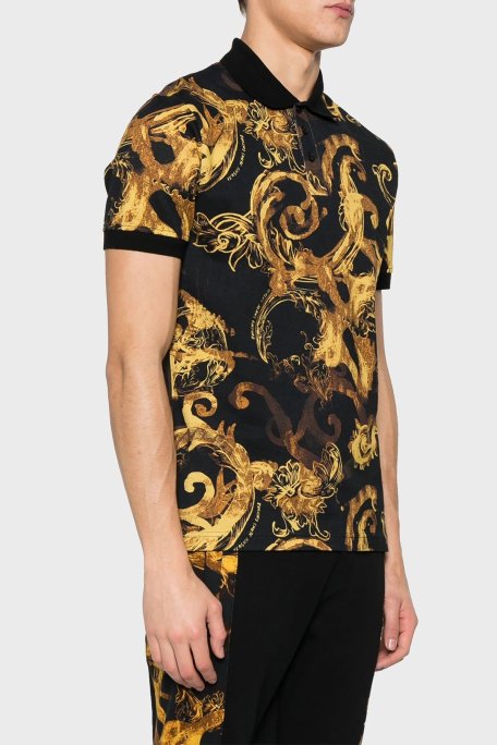 Versace Jeans Couture Desenli Pamuklu Slim Fit Erkek Polo Yaka T Shirt 76GAG6S0 JS286 G89 SİYAH-GOLD - Versace Jeans Couture