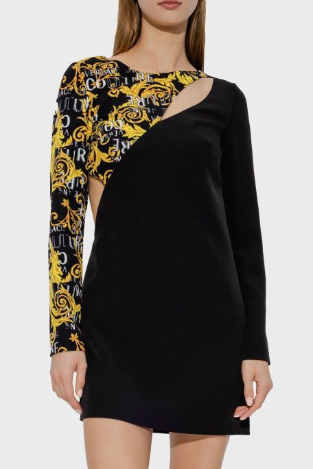 Versace Jeans Couture Logo Desen Baskılı Sırt Dekolteli Regular Fit Mini Kadın Elbise 74HAO910 N0103 899 SİYAH - Versace Jeans Couture