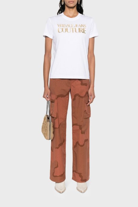 Versace Jeans Couture Logolu Bisiklet Yaka % 100 Pamuk Regular Fit Bayan T Shirt 76HAHT04 CJ00T G03 BEYAZ - Versace Jeans Couture