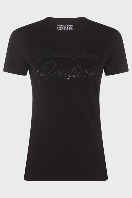 Versace Jeans Couture Logolu Pamuklu Bisiklet Yaka Slim Fit Kadın T Shirt 76HAH6A8 J0020 899 SİYAH - Versace Jeans Couture