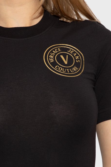 Versace Jeans Couture Pamuklu Logo Detaylı Mini T shirt Kadın Elbise 74HAOT06 CJ03T G89 SİYAH-GOLD - Versace Jeans Couture (1)