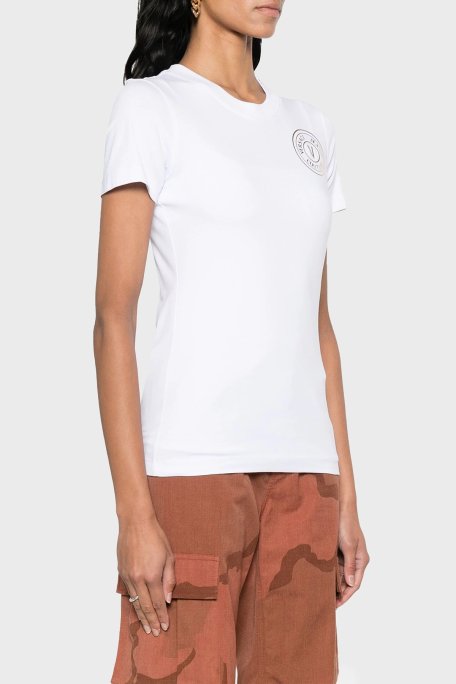 Versace Jeans Couture Pamuklu Regular Fit Bisiklet Yaka Bayan T Shirt 76HAHT02 CJ03T G03 BEYAZ - Versace Jeans Couture