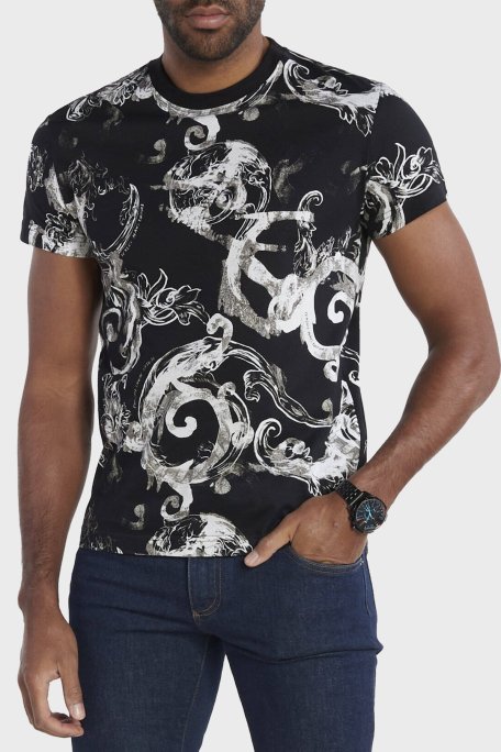 Versace Jeans Couture Pamuklu Slim Fit Bisiklet Yaka Erkek T Shirt 76GAH6S0 JS287 899 SİYAH - Versace Jeans Couture