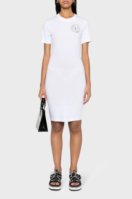 Versace Jeans Couture Pamuklu Slim Fit Mini Bayan Elbise 76HAOT02 CJ03T G03 BEYAZ - Versace Jeans Couture