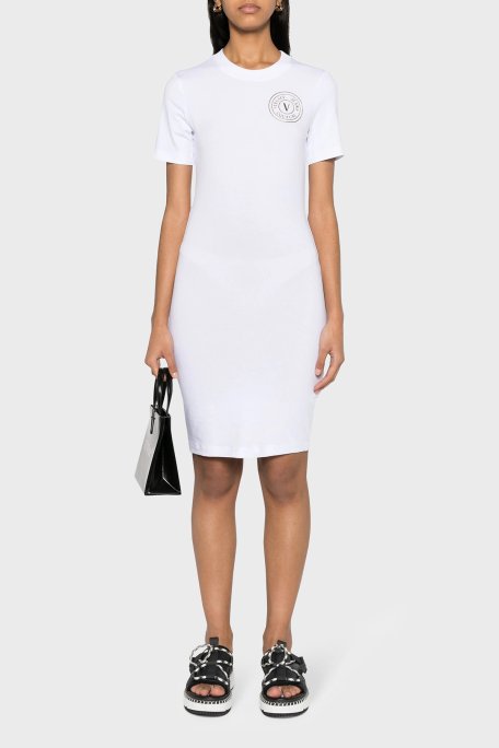Versace Jeans Couture Pamuklu Slim Fit Mini Kadın Elbise 76HAOT02 CJ03T G03 BEYAZ - Versace Jeans Couture