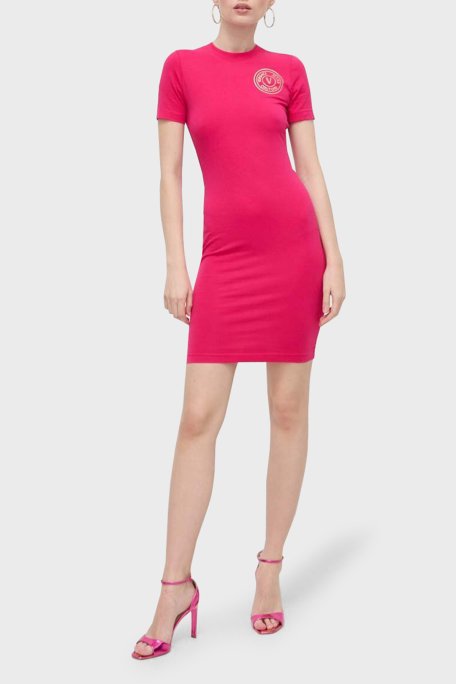 Versace Jeans Couture Pamuklu Slim Fit Mini Kadın Elbise 76HAOT02 CJ03T G49 FUŞYA - Versace Jeans Couture