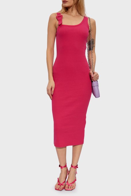 Versace Jeans Couture Streç Pamuklu Barok Tokalı Midi Kadın Elbise 76HAO947 J0004 401 FUŞYA - Versace Jeans Couture