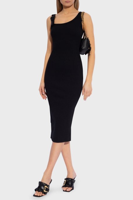 Versace Jeans Couture Streç Pamuklu Barok Tokalı Midi Bayan Elbise 76HAO947 J0004 899 SİYAH - Versace Jeans Couture