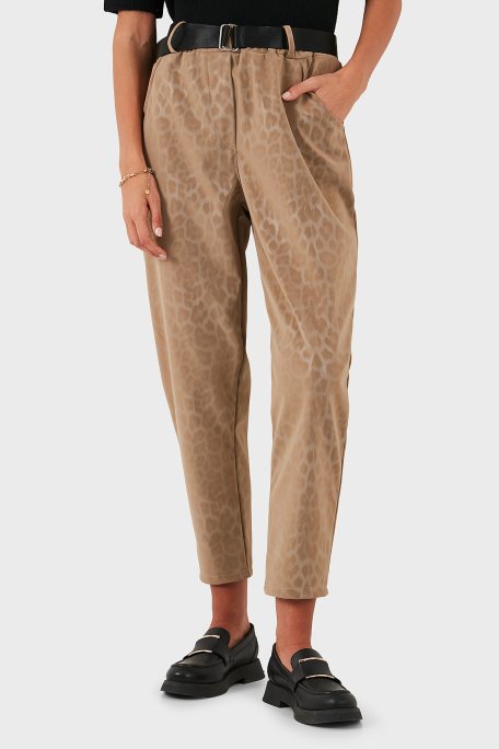 Via Dante Leopar Desenli Kemer Detaylı Relaxed Fit Yüksek Bel Bayan Pantolon 6888600 BEJ - Via Dante (1)